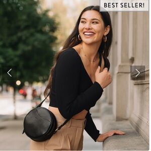 Portland Leather Circle Crossbody-Small, Pebbled Black